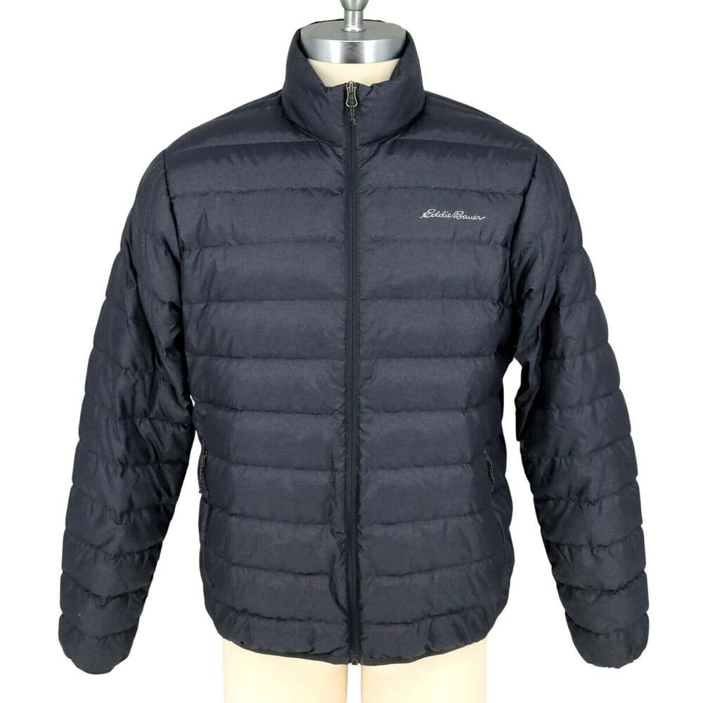 Eddie Bauer Puffer Jacket Mens Large Gray Down Filled Zipper Mock Neck Gorpcore